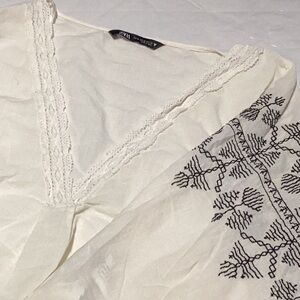 New! Zara Bohemian Blouse with Black Embroidery.